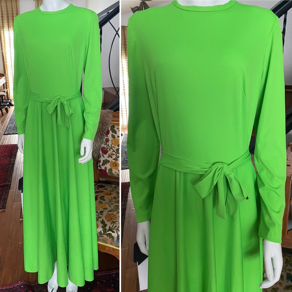 Vintage 1970s neon green column dress